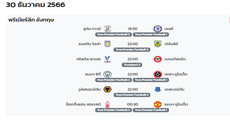 ตารางบอลวันนี้-"Today's football schedule"